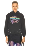 Balenciaga Logo Typographic-print Splatter Paint Hoodie In Washed Black