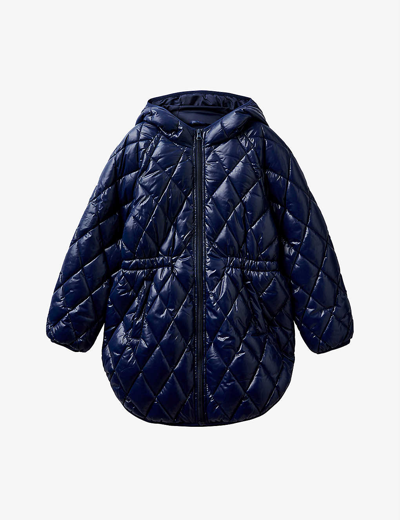 Benetton Kids' Quilted Rain-proof Shell Jacket 6-14 Years In Navy Blue