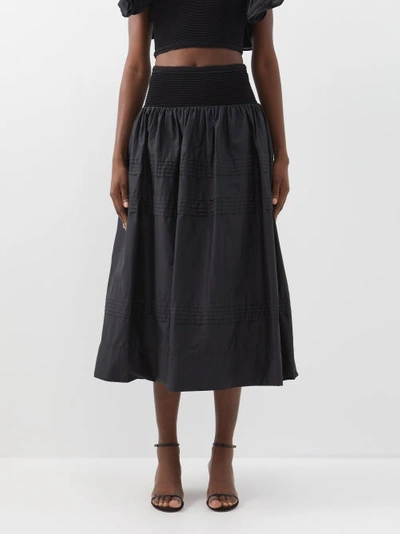 Aje Rosalie Knitted-waist Pleated Cotton Midi Skirt In Black