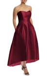 Alfred Sung Full Length Strapless Sateen T In Burgundy