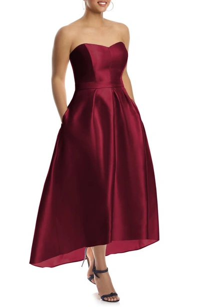 Alfred Sung Full Length Strapless Sateen T In Burgundy