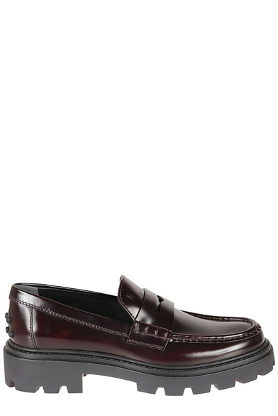 Tod's Penny Bat Chunky Loafers In Red