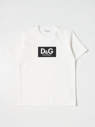 Dolce & Gabbana Kids' Men's Re-edition Logo Label Cotton T-shirt In White