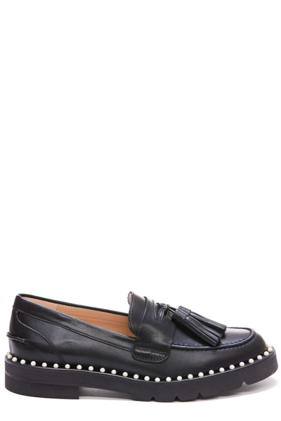 Stuart Weitzman Mila Tassel-trim Studded Loafers In Black