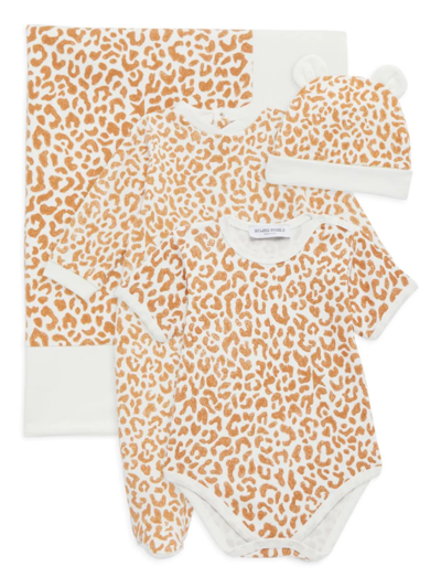 Golden Goose Baby's Star Logo Animal Print Coveralls & Blanket Set In White Brown Sugar