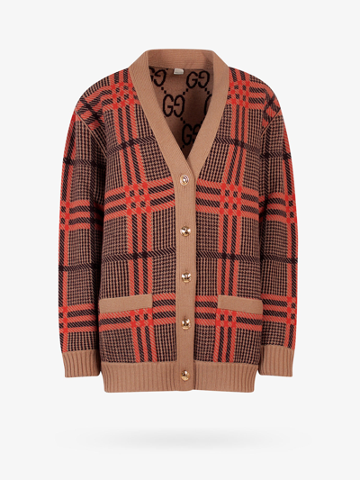 Gucci Reversible Check Jacquard Cardigan In Beige