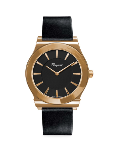 Ferragamo Men's Rose Goldtone & Leather Round Watch In Rose Gold/black