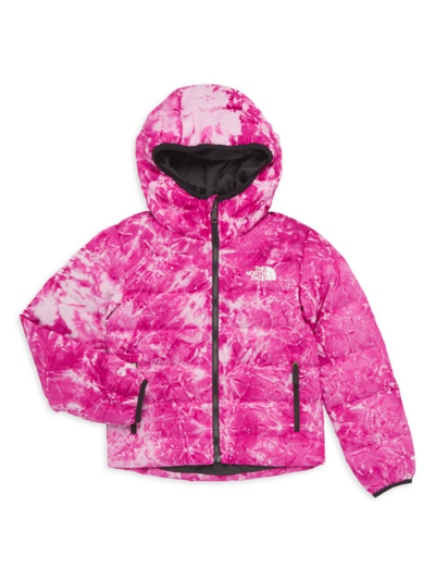 The North Face Kids' Little Girl's & Girl's Printed Reversible North Down Hooded Jacket In Fuschia Pink