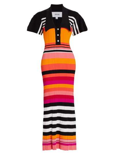 Christopher John Rogers Striped Ribbed-knit Maxi Dress In Orange