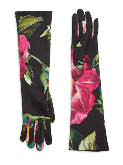 Dolce & Gabbana Flowers Long Stretch Jersey Gloves In Multicolor