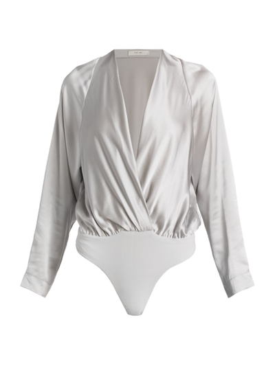 The Sei Raglan-sleeve Silk Wrap Bodysuit In Platinum