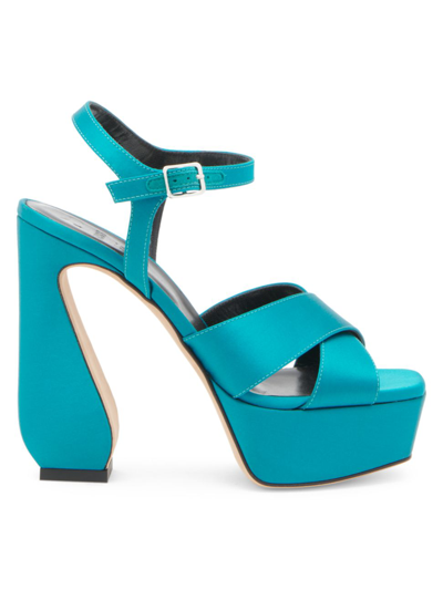 Si Rossi Satin Ankle-strap Platform Sandals In Teal