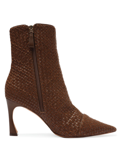 Alexandre Birman Myra Tresse Woven Leather Booties In Mocha