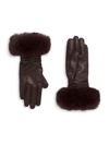 Sofia Cashmere Faux-fur-trim Cashmere-lined Ruched Leather Gloves In Brown