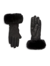 Sofia Cashmere Faux-fur-trim Cashmere-lined Ruched Leather Gloves In Black