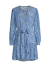 Rebecca Taylor Delft Fleur Belted Silk Mini Dress In Blue Floral Multi