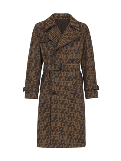 Fendi Ff Motif Belted Trench Coat In Brown