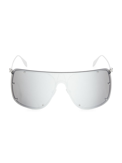 Alexander Mcqueen Metal 99mm Shield Sunglasses In Silver