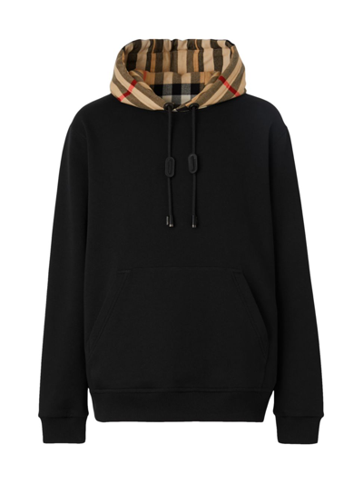 Burberry Black Sweatshirt With Vintage Check Printed Hood In Cotton