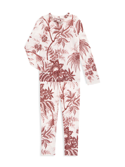 Cara Cara Kids' Little Girl's & Girl's 2-piece Ami Top & Pant Set In Jacobean Toile Maroon Ivory