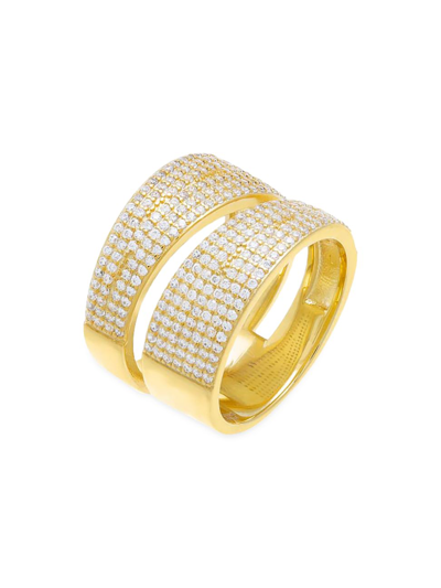 Adinas Jewels Women's 14k-gold-plated & Cubic Zirconia Wide Double-band Ring