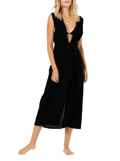 L*SPACE WOMEN'S RIDIN' HIGH RIBBED DOWN THE LINE COVER-UP DRESS
