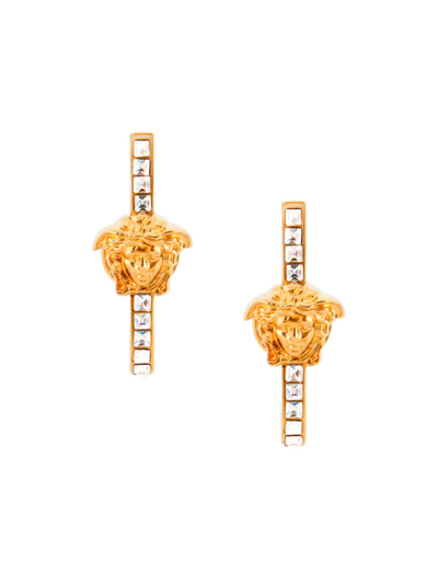 Versace Medusa Crystal-embellished Drop Earrings In Gold