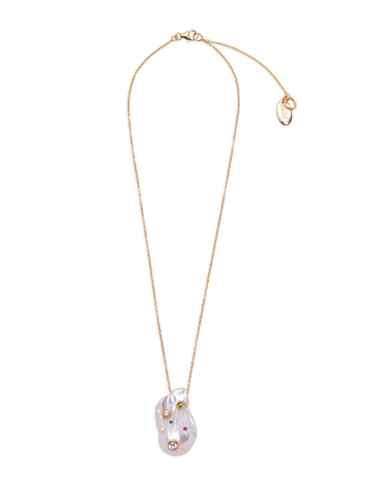 Lizzie Fortunato Rainbow Goldtone, 31mm Cultured Freshwater Baroque Pearl, & Multi-stone Necklace In White
