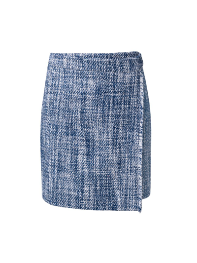 Akris Punto Two-tone Denim Tweed Miniskirt In Pale Blue