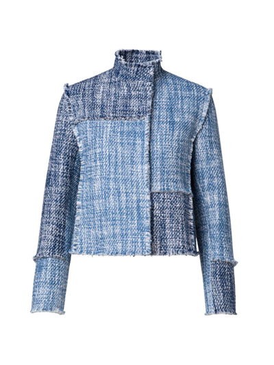 Akris Punto Patchwork Denim Tweed Jacket In Pale Blue