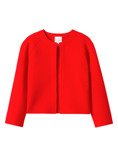 St John Crop Three-quarter Sleeve Rib Jacket In Red