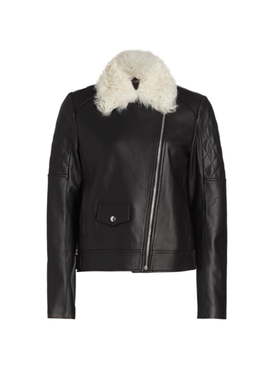 Maximilian Dyed Leather Fur Collar Jacket In Black Silver