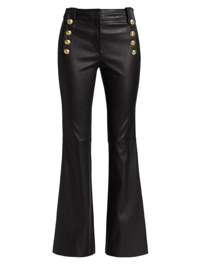 Derek Lam 10 Crosby Robertson Button-embellished Leather Flared Pants In Black
