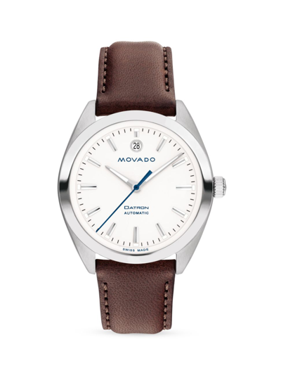 Movado Men's Heritage Datron Swiss Automatic Chocolate Genuine Leather Strap Watch 40mm In White