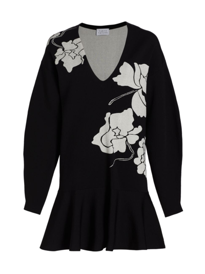 Tanya Taylor Juliet Floral Jacquard V-neck Mini Dress In Black