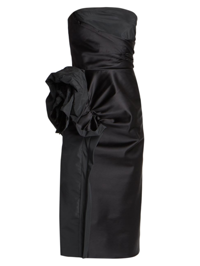 Maison Margiela Gathered Rose Strapless Midi Dress In Black