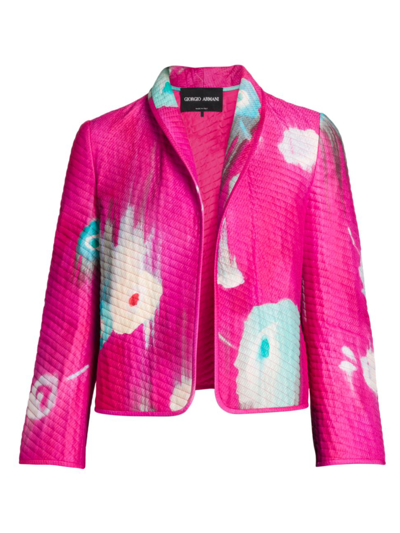 Giorgio Armani Floral Print Quilt Silk Jacket In Pink & Purple