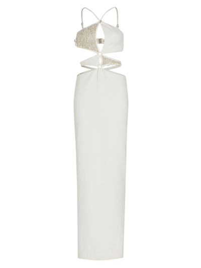 Patbo Asterisk Cutout Hand-beaded Maxi Dress In White