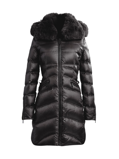 Dawn Levy Kat Long Shearling Down Puffer Coat In Black