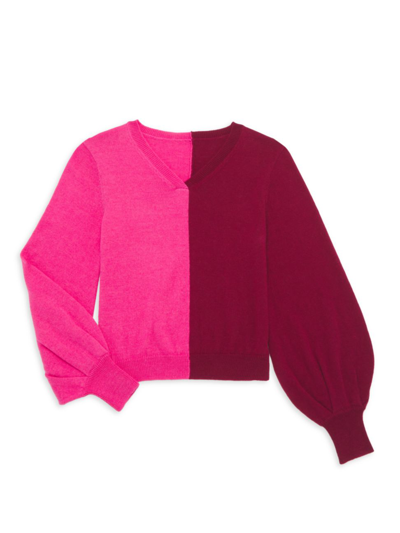 Everafter Kids' Little Girl's & Girl's Priya V-neck Sweater In Pink Burgundy