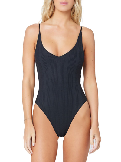 L*space Gianna Strappy Pointelle One-piece Swimsuit In Black