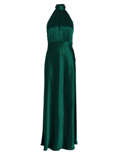 Something Navy Women's Silky Halter Cutout Gown In Emerald