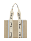 Chloé Woody Medium Logo Tote In White Blue