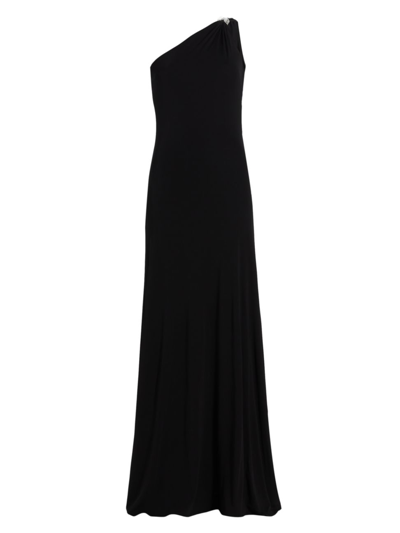 Halston Alison Jersey One-shoulder Gown In Black