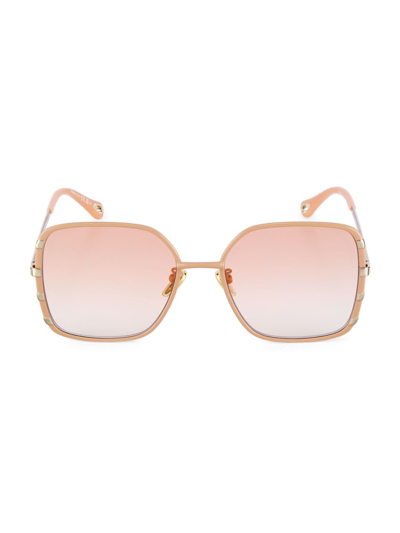 Chloé Gradient Square Golden Metal Sunglasses In Shiny Classic Gold & Coral