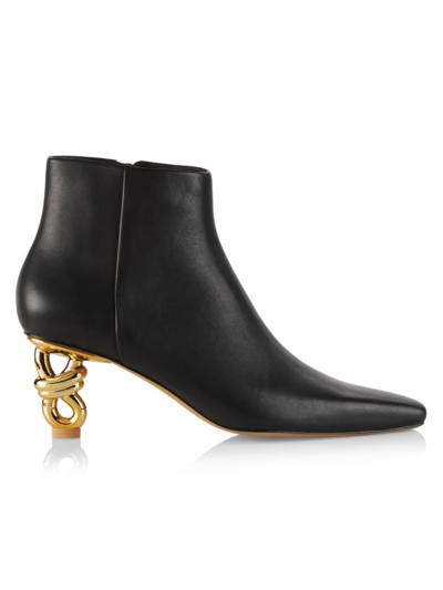 Jonathan Simkhai Bodhi Leather Knot-heel Ankle Boots In Black