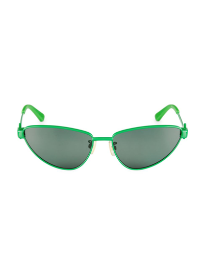 Bottega Veneta Triangle Metal 59mm Cat-eye Sunglasses In Shiny Solid Green