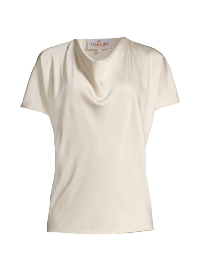 Karmamia Peony Satin Cowlneck Blouse In Ivory