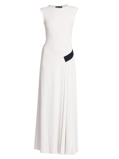 Giorgio Armani Maxi Dress W/ Colorblock Hip Detail In White