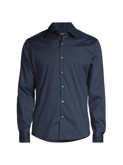 Michael Kors Slim Fit Long Sleeve Stretch Cotton Button Down Shirt In Midnight